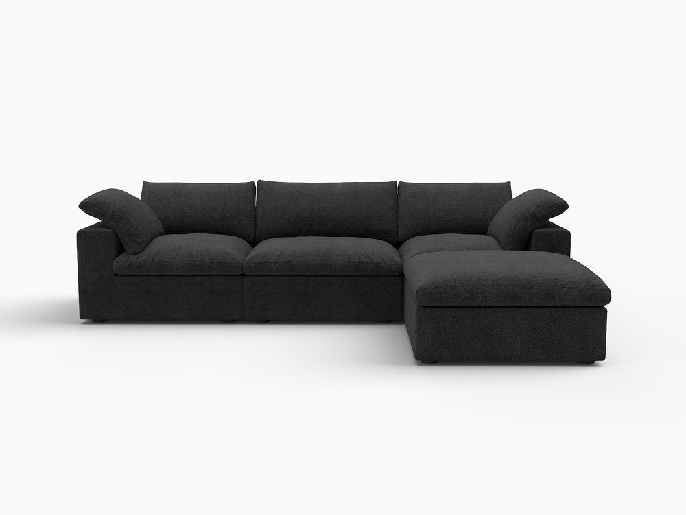 120" Black Linen Blend Modular Sofa With Ottoman And Storage
