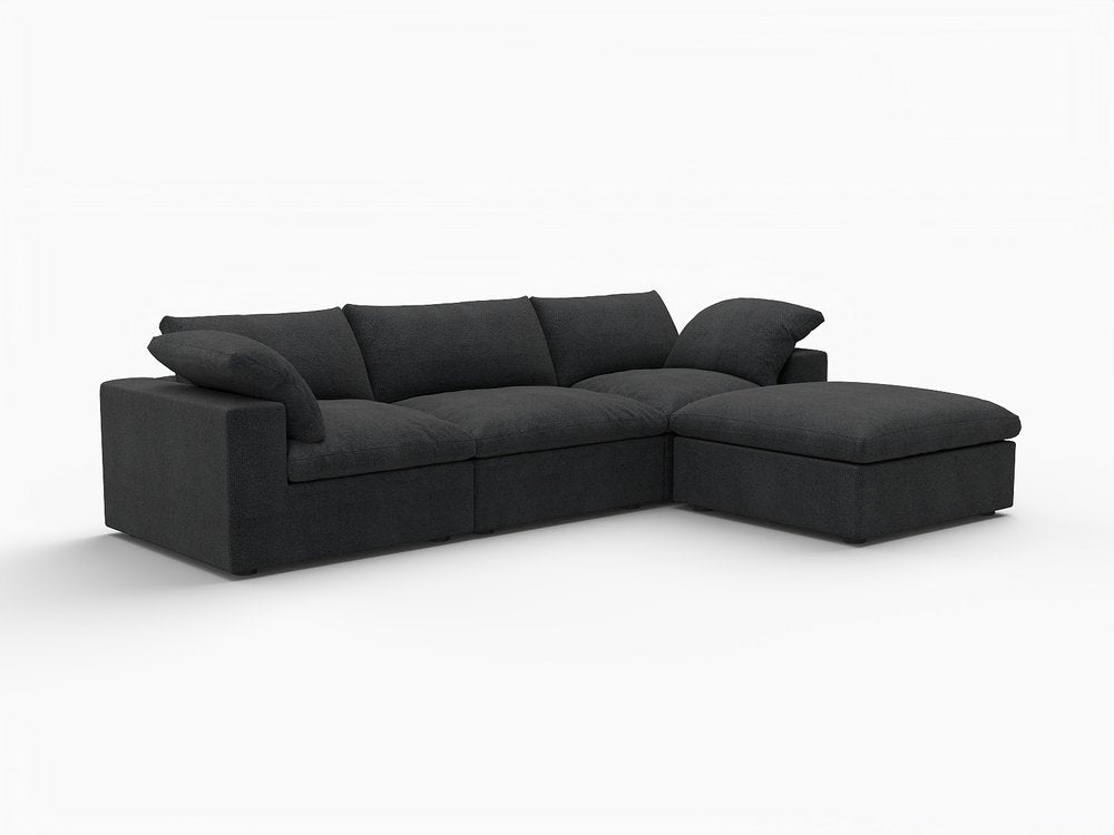 120" Black Linen Blend Modular Sofa With Ottoman And Storage