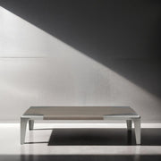 57" Light Gray and Silver Wood and Stainless Steel Coffee Table