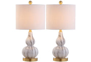 Set of Two 21" Gold Gourd Desk Lamps With Drum Shades