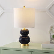 20" Navy Blue And Gold Gourd Table Lamp With Drum Shade