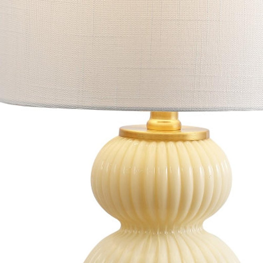 20" Gold Gourd Table Lamp With Drum Shade