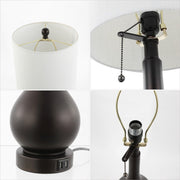 Set of Two 24" Antiqued Bronze Gourd Table Lamps With Drum Shades