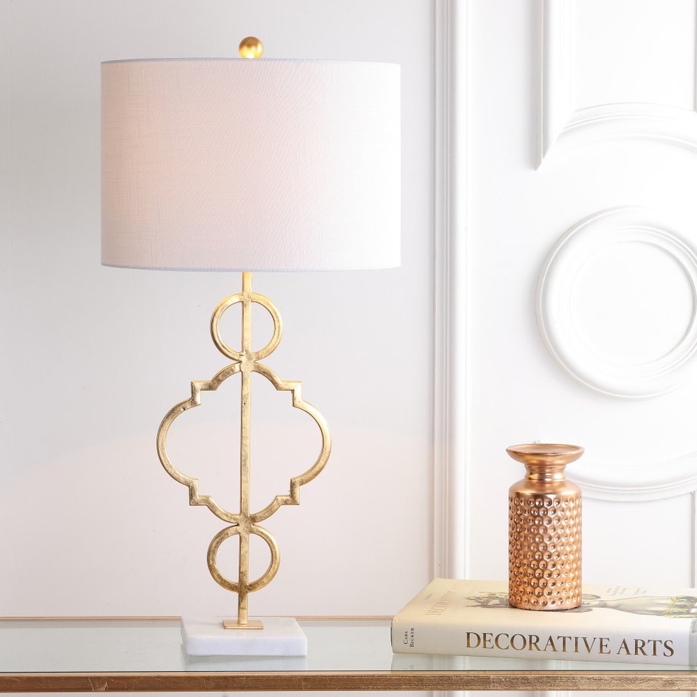 31" White Novelty Table Lamp With Drum Shade
