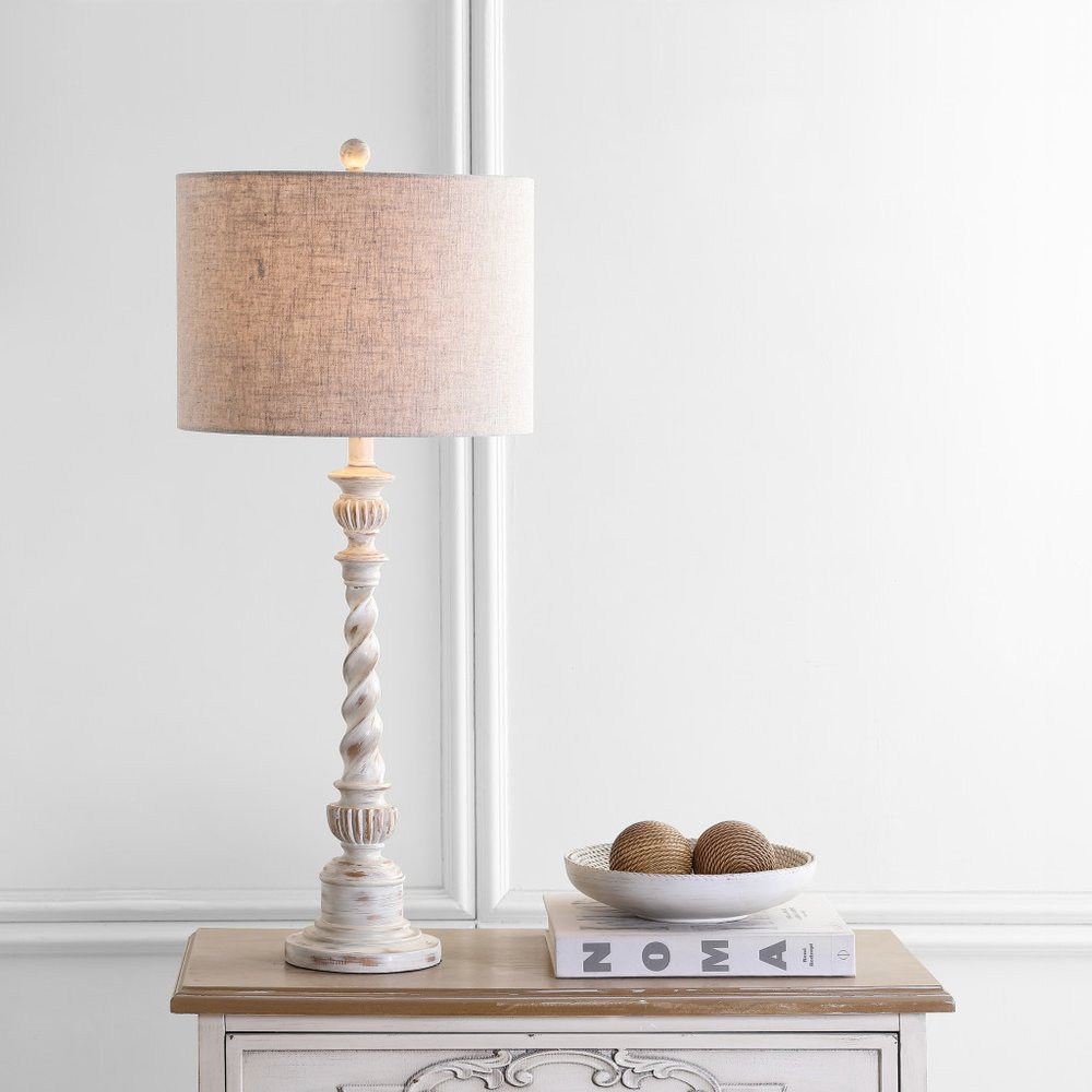 33" White Table Lamp With Drum Shade