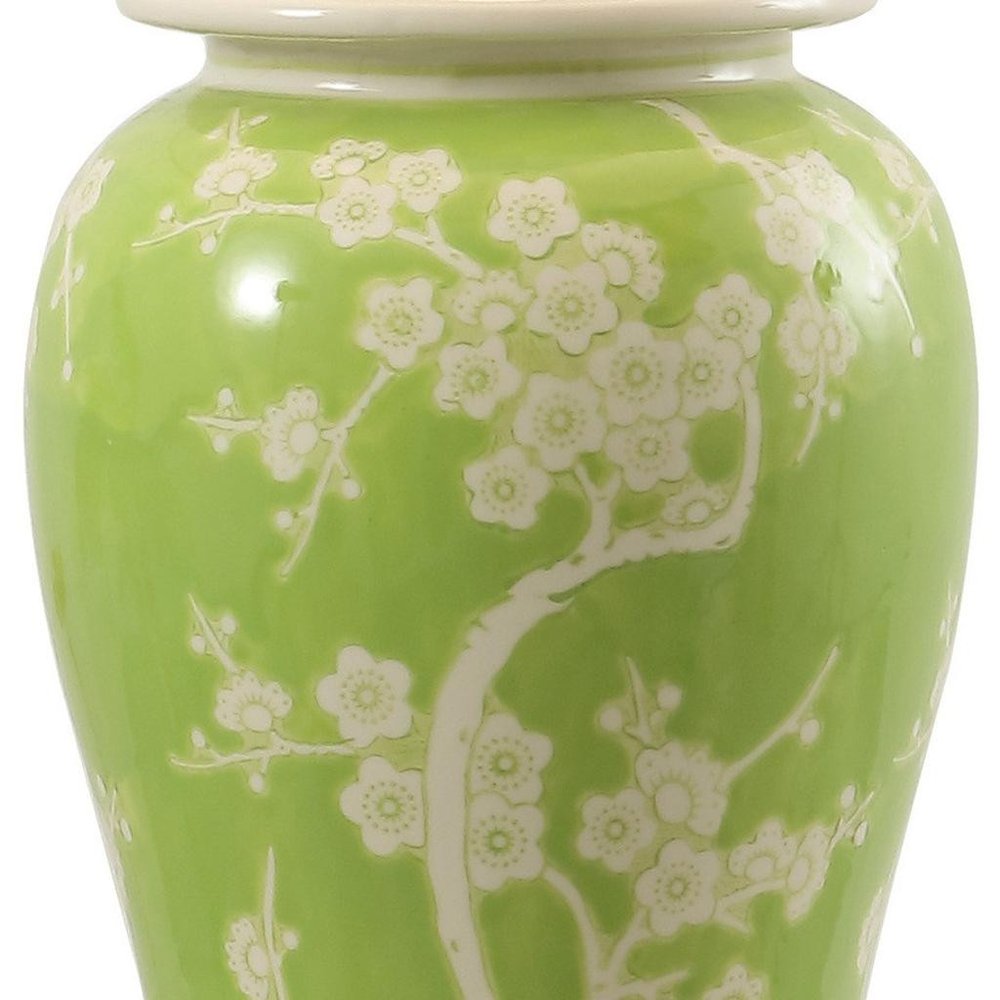 30" Green And Gold Novelty Table Lamp With Empire Shade