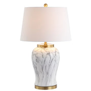 28" Gray White And Gold Urn Table Lamp With Empire Shade