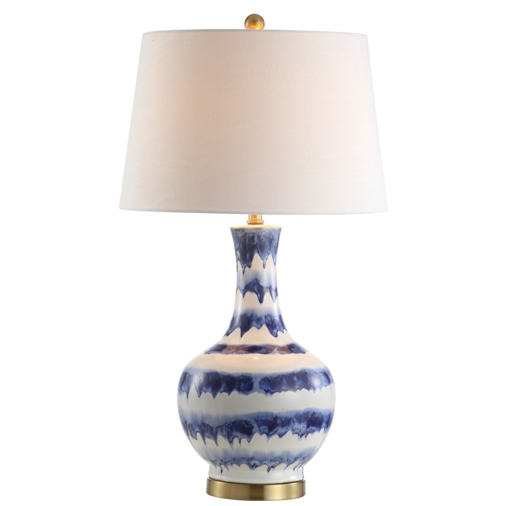 31" Blue White And Gold Novelty Table Lamp With Globe Shade