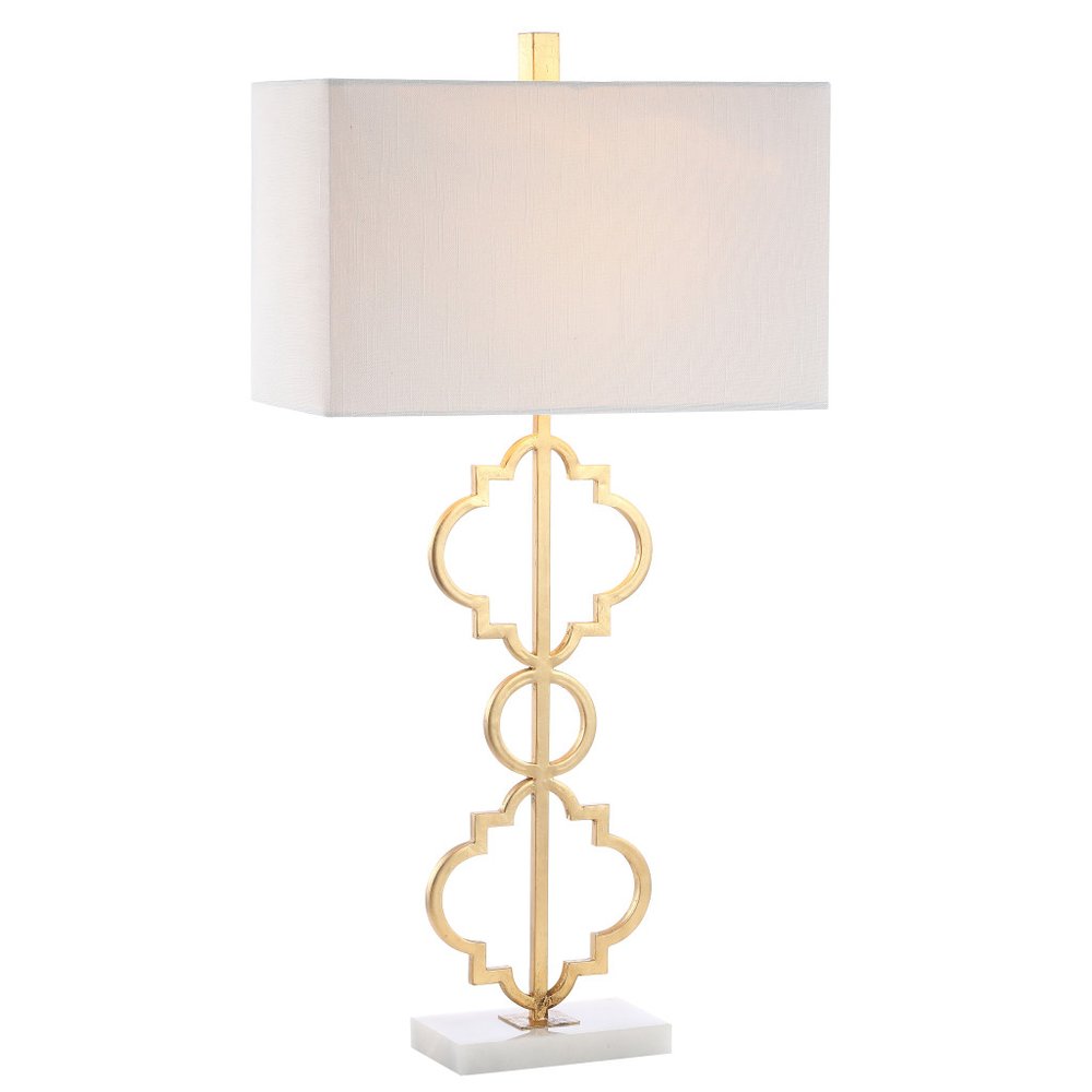 32" White Geometric Table Lamp With Shade
