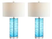Set of Two 28" Turquoise And Clear Novelty Table Lamps With Drum Shades