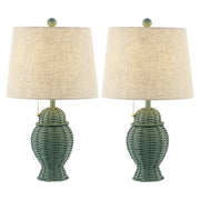 Set of Two 21" Green Urn Bedside Lamps With Empire Shades