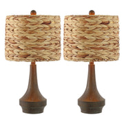 Set of Two 21" Dark Brown Gourd Bedside Lamps With Drum Shades