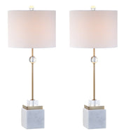 Set of Two 30" White Table Lamps With Drum Shades