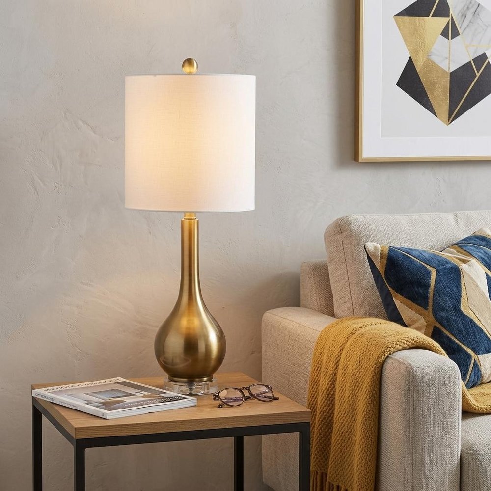 25" Clear Gourd Table Lamp LED With Drum Shade