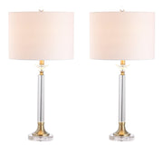 Set of Two 28" Clear And Gold Table Lamps With Drum Shades