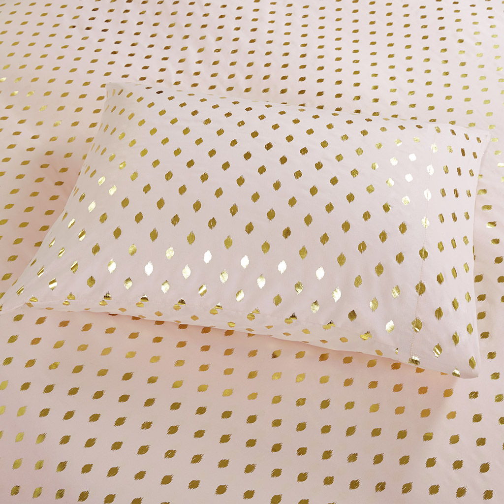 Metallic Dot - Twin Long Printed Sheet Set - Blush / Gold