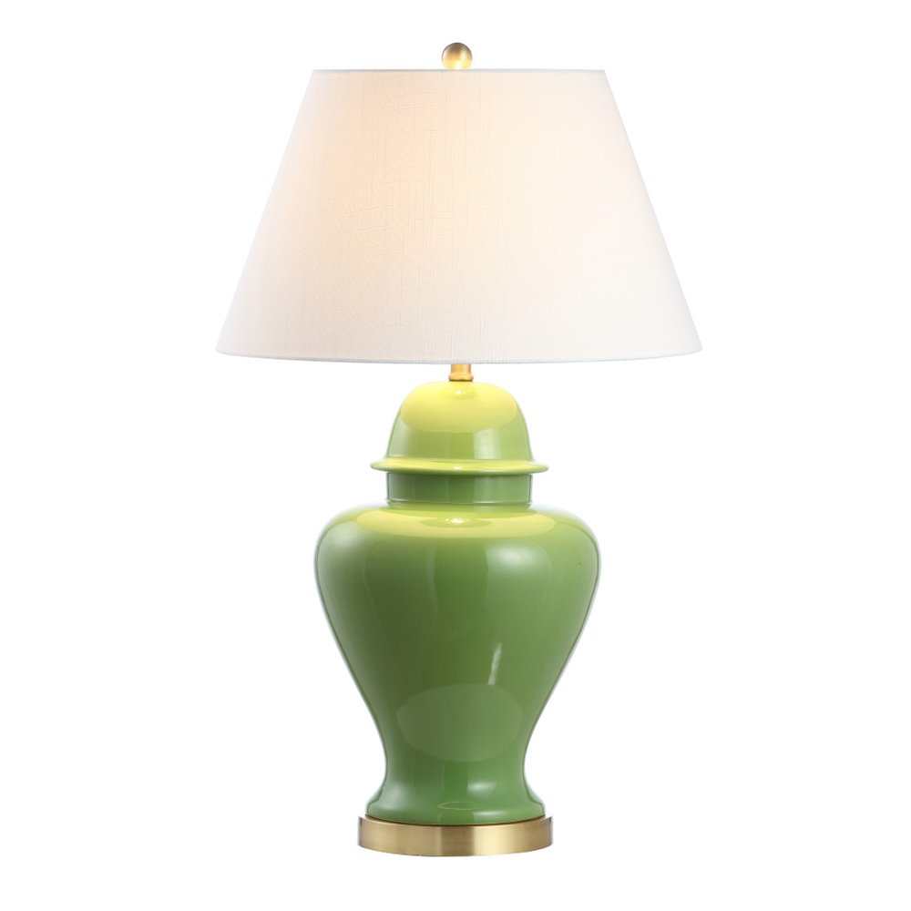 33" Green And Gold Urn Table Lamp With Empire Shade