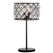 23" Antiqued Bronze Geometric Table Lamp With Drum Shade