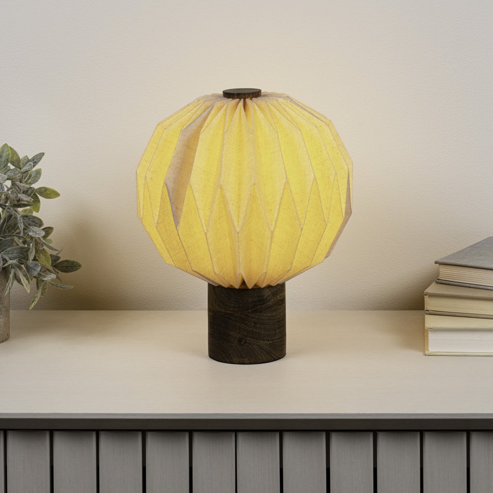 11" Natural Geometric Bedside Lamp With Globe Shade