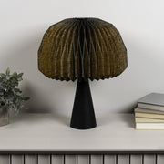 16" Black Ribbed Geometric Bedside Lamp With Dome Shade