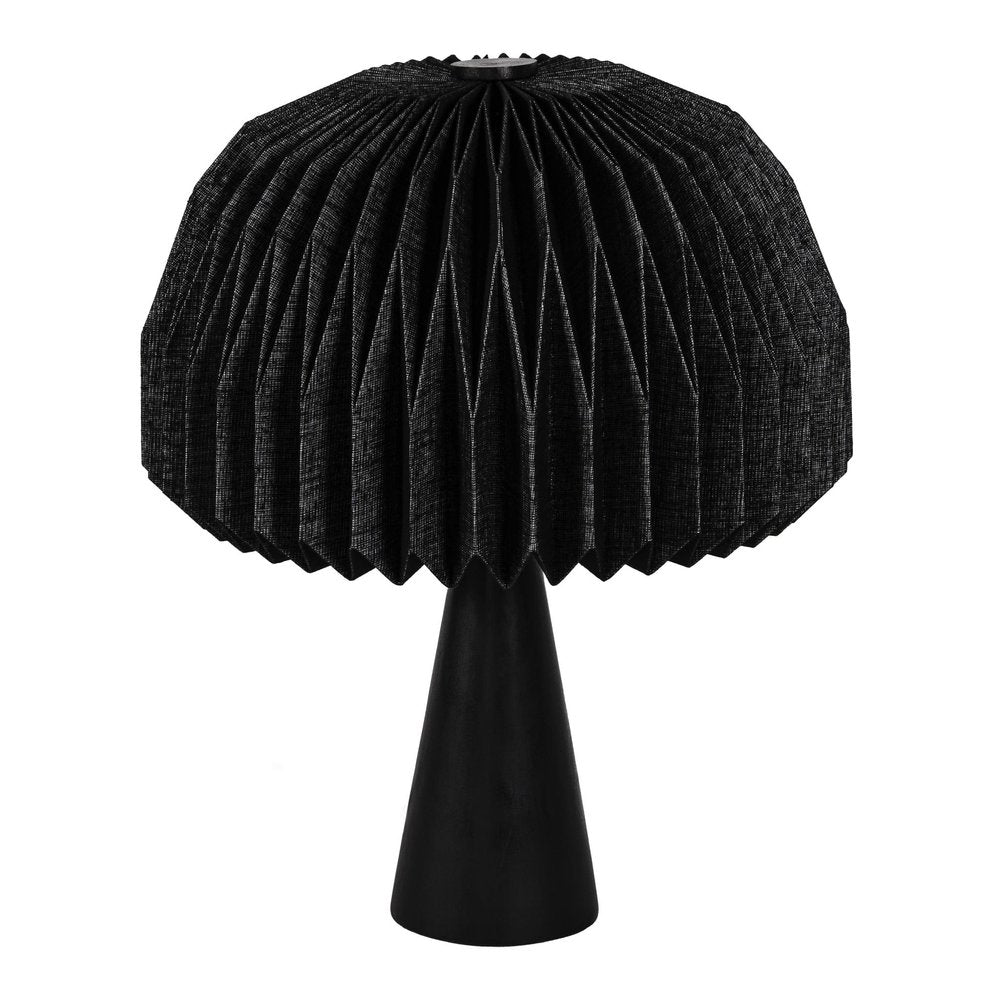 16" Black Ribbed Geometric Bedside Lamp With Dome Shade