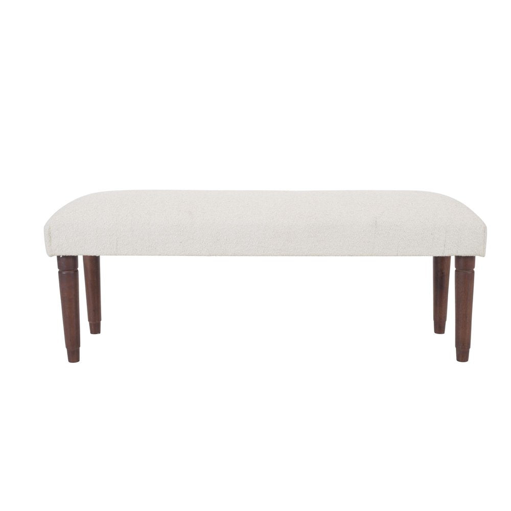 47" Cream and Brown Boucle and Solid Wood Upholstered Bench