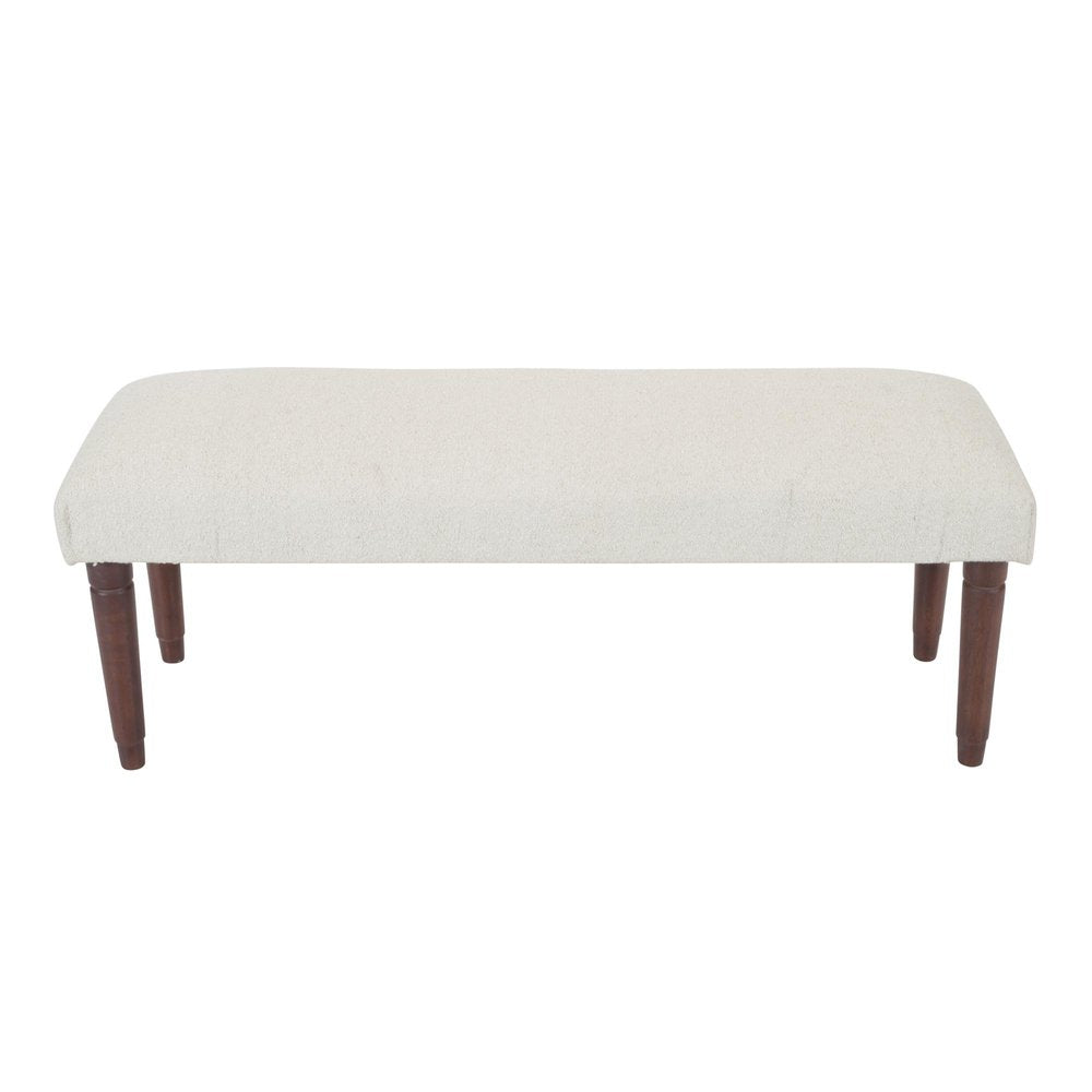 47" Cream and Brown Boucle and Solid Wood Upholstered Bench