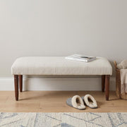 47" Cream and Brown Boucle and Solid Wood Upholstered Bench