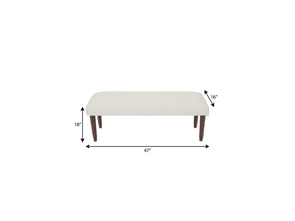 47" Cream and Brown Boucle and Solid Wood Upholstered Bench