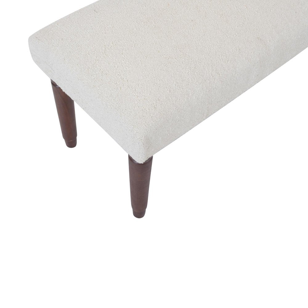 47" Cream and Brown Boucle and Solid Wood Upholstered Bench
