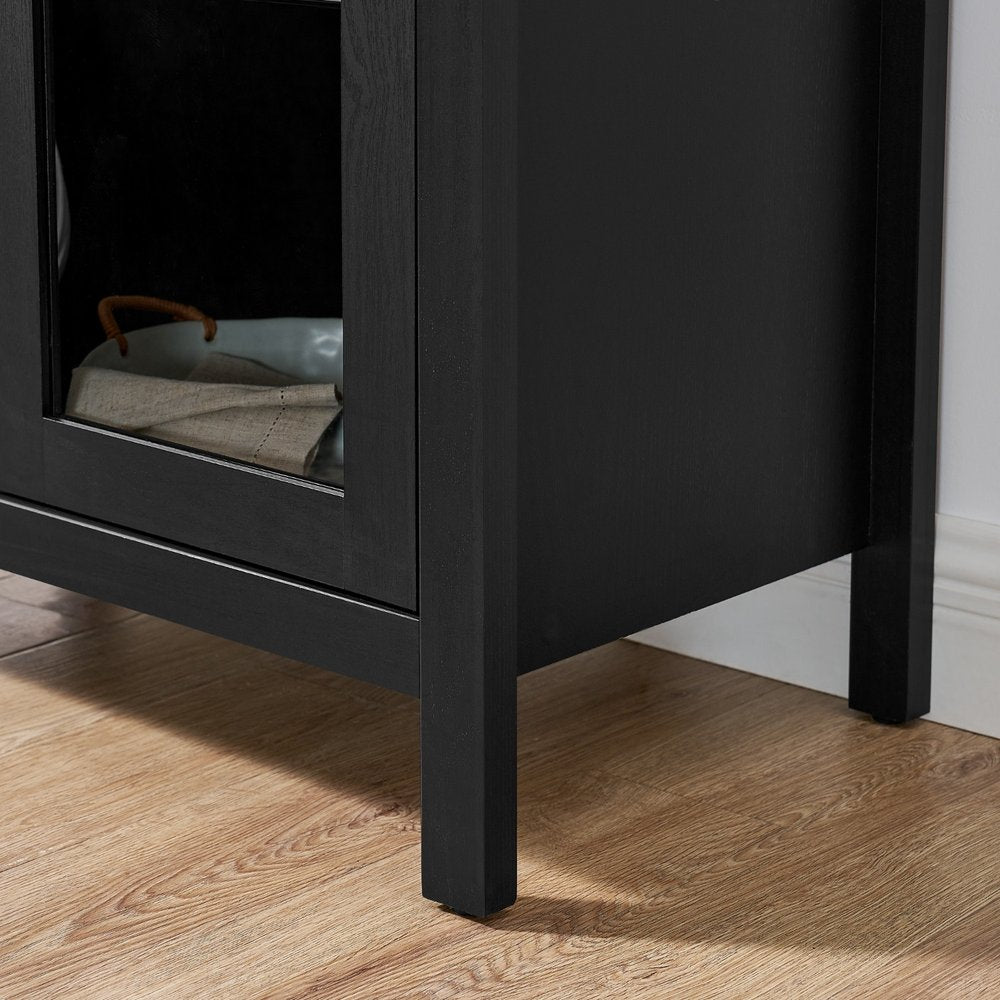 30" Black Wood Oval Accent Cabinet With Two Doors