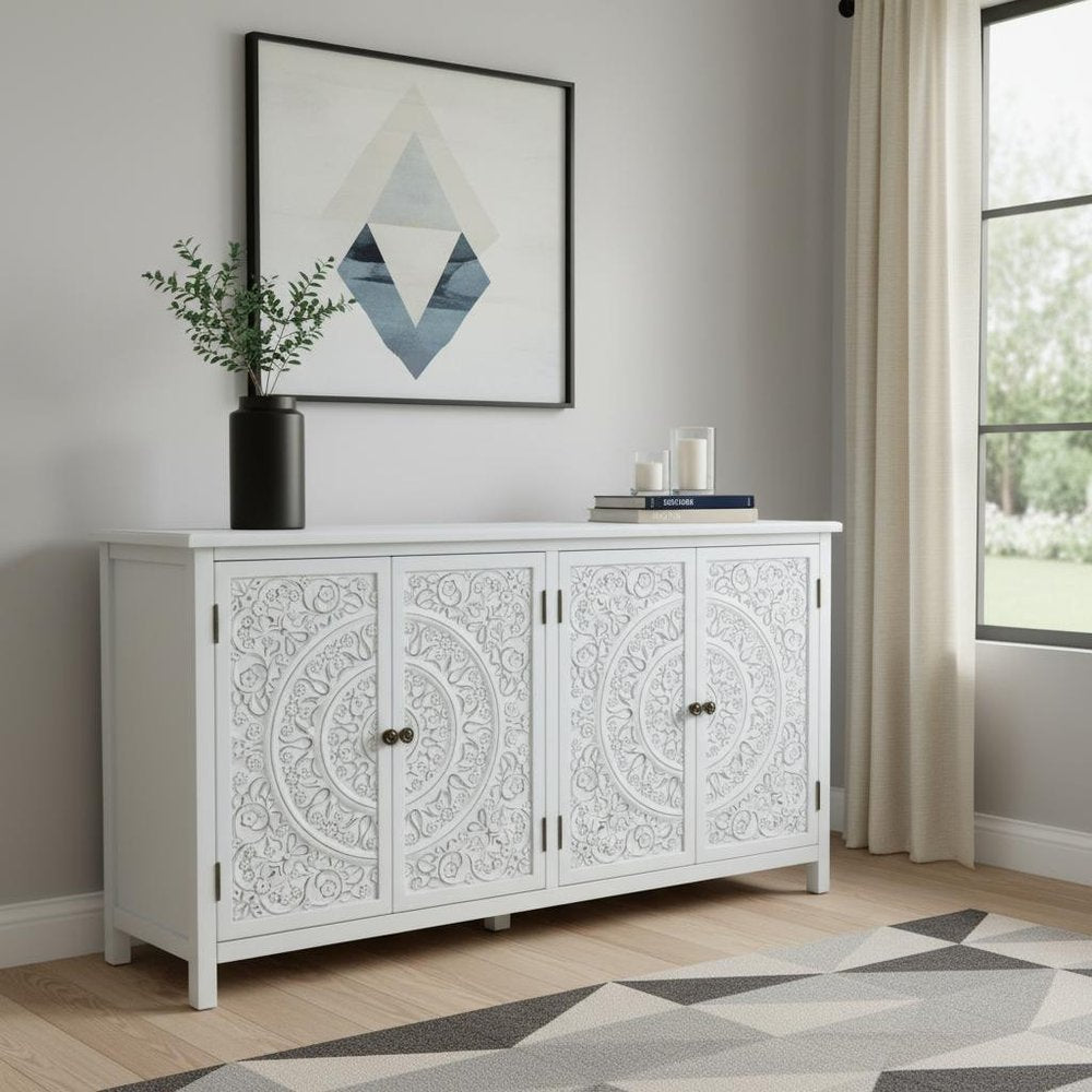 60" White Wood Sideboard With Four Doors