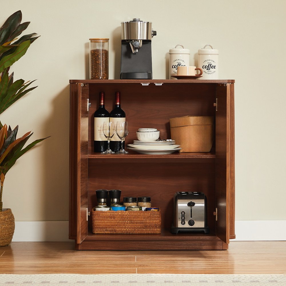 32" Brown Wood Accent Cabinet With Two Doors