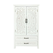 27" White Wood Accent Cabinet With Two Doors And Two Drawers