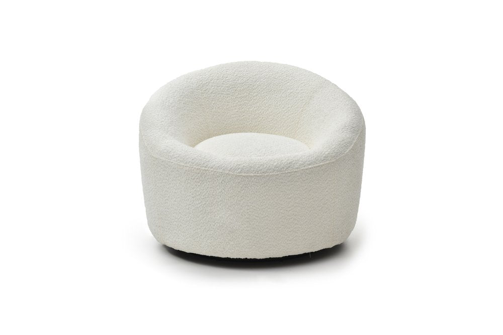 33" White Boucle Swivel Lounge Chair