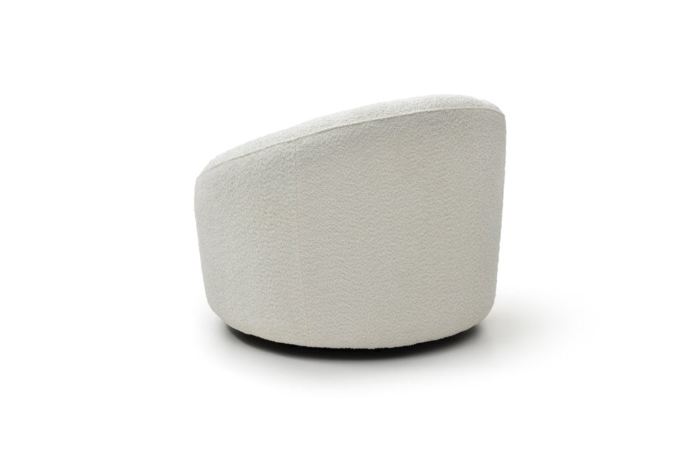 33" White Boucle Swivel Lounge Chair