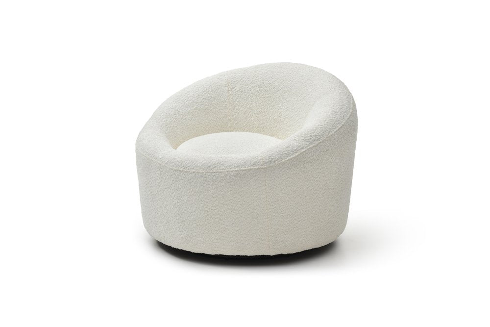 33" White Boucle Swivel Lounge Chair