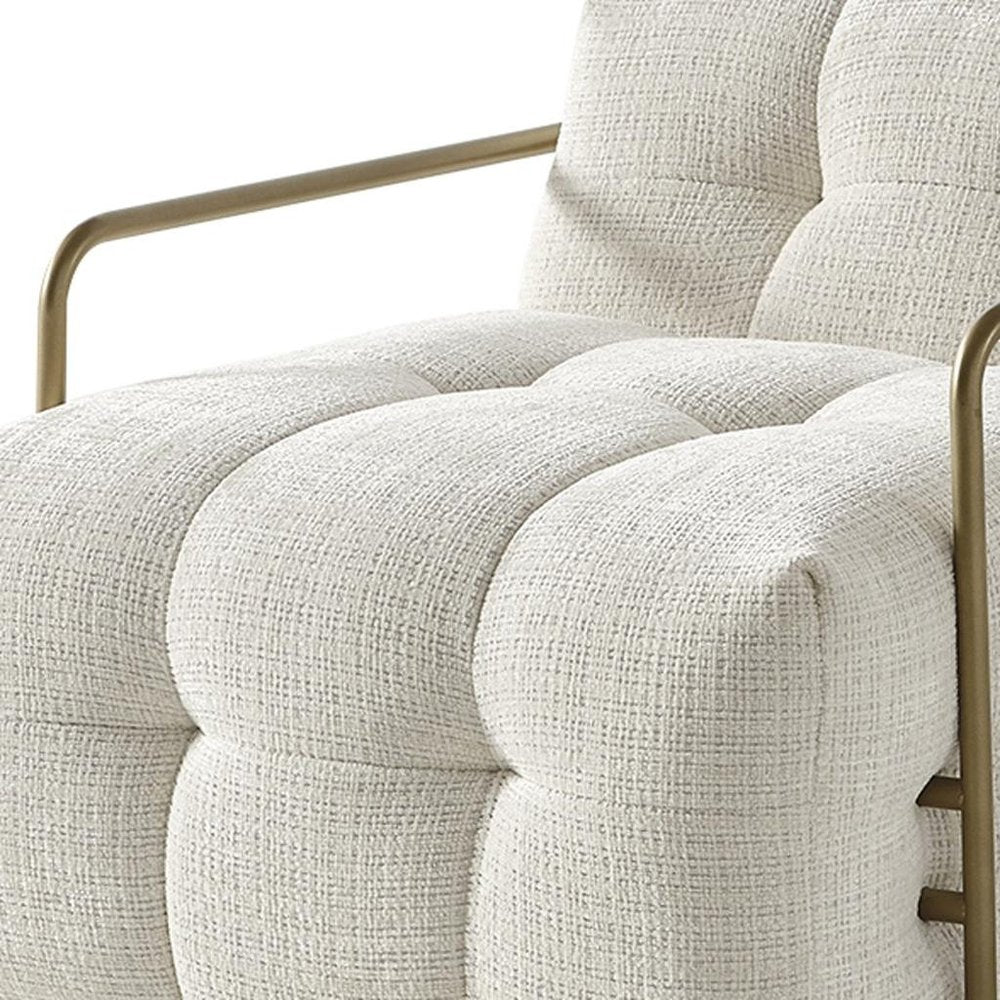 32" Beige and Gold Chenille and Metal Lounge Chair