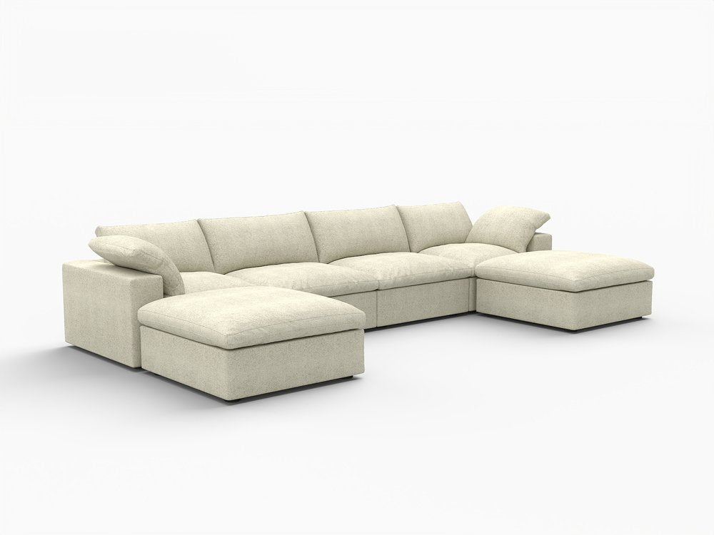 160" Khaki Linen Blend Modular Universal Sofa With Ottoman And Storage