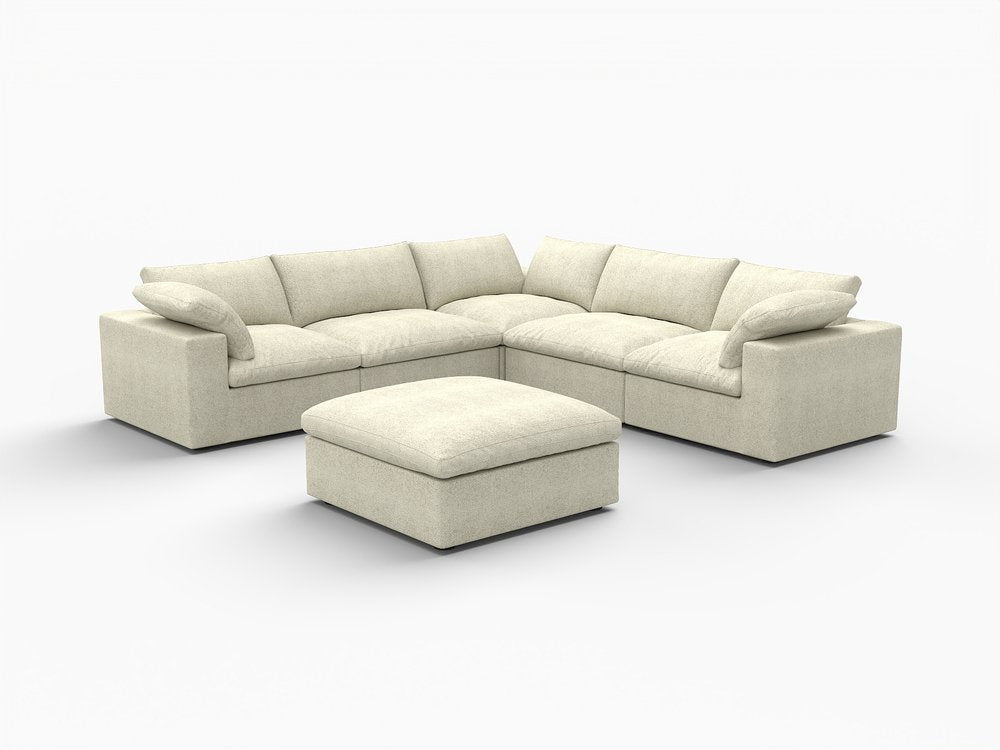 Khaki Linen Blend Modular L Shaped Six Piece Sofa and Chaise Sectional