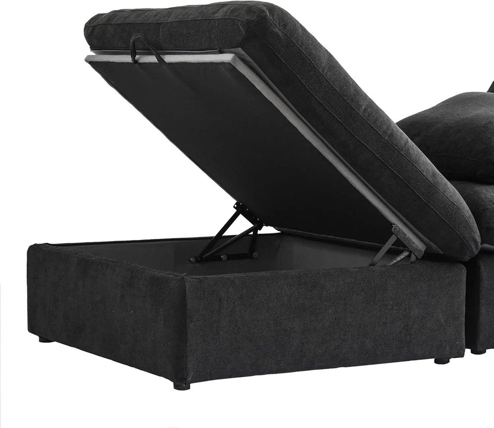 80" Black Linen Blend Modular Loveseat With Storage