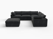 Black Linen Blend Modular L Shaped Six Piece Corner Sectional With Ottoman