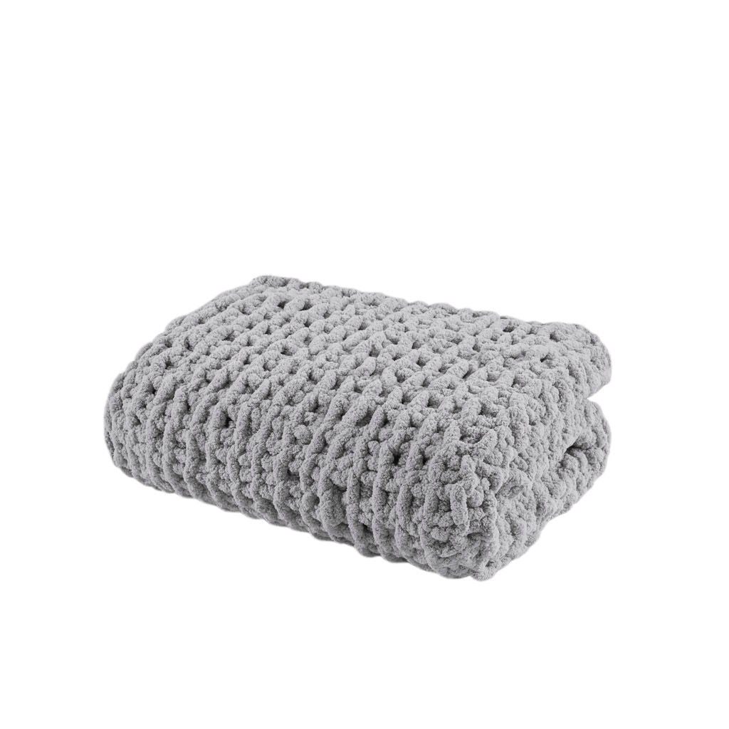 Chenille Chunky Knit - Throw - Gray