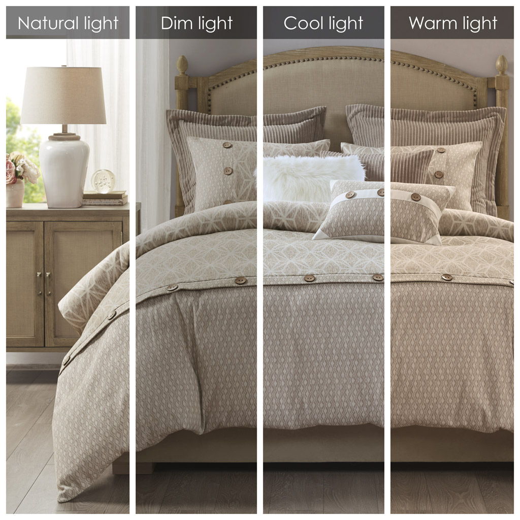 Grace - 9 Piece Geometric Comforter Set - Taupe