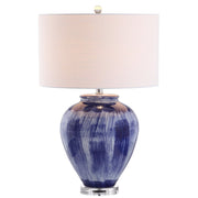 26" Blue And Clear Urn Table Lamp With Drum Shade