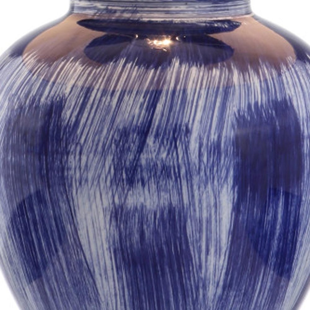 26" Blue And Clear Urn Table Lamp With Drum Shade