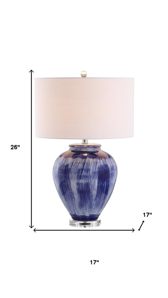 26" Blue And Clear Urn Table Lamp With Drum Shade