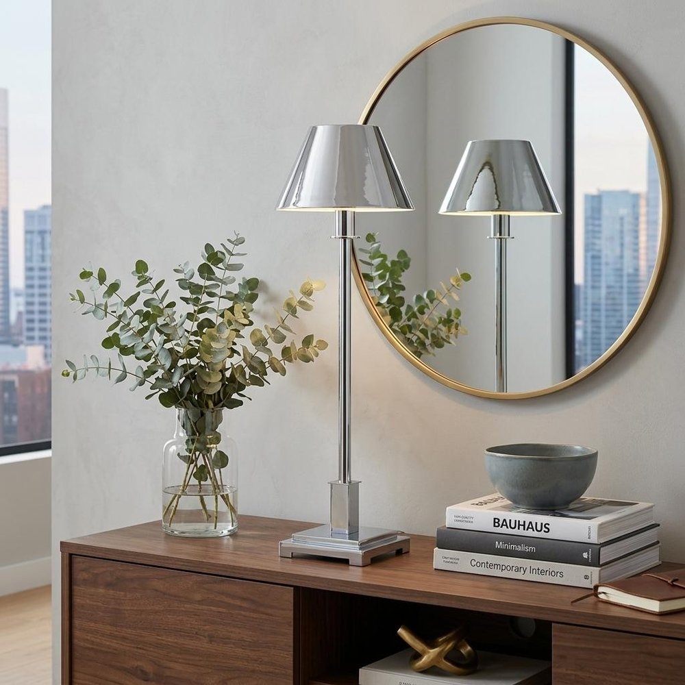 26" Silver Novelty Table Lamp With Empire Shade