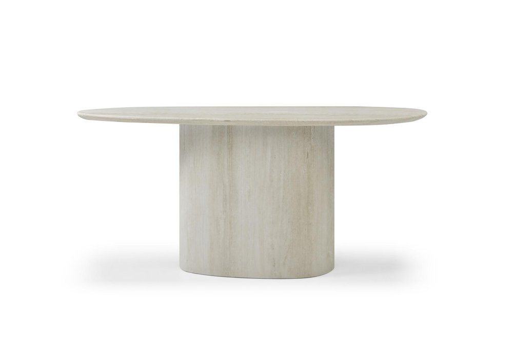 71" Beige Genuine Marble Oval Pedestal Console Table