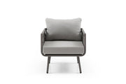 Four Piece Gray and Taupe Metal Upholstered Cushions Sofa Seating Group With Table